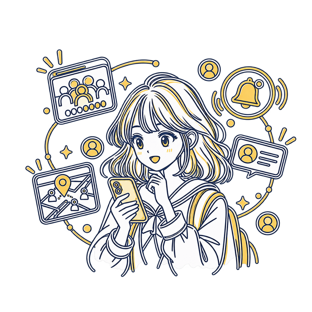 スマホを見る学生の線画